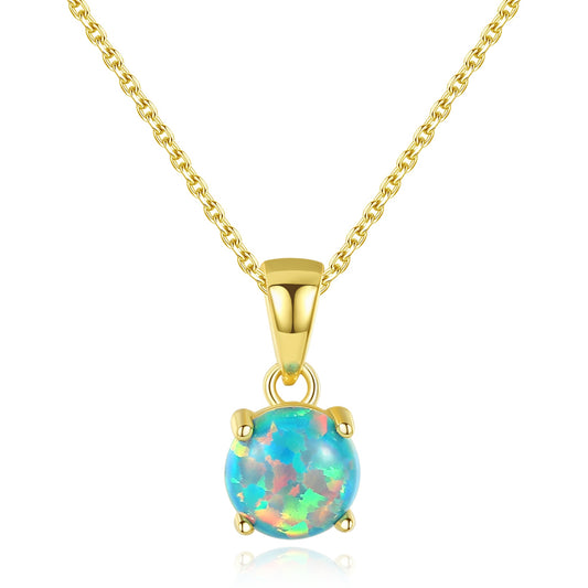 Colier din argint elegant rotund placat cu aur cu opal cesini