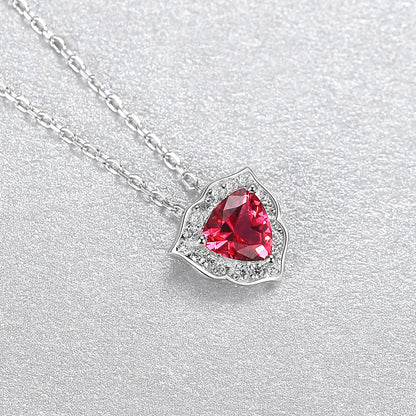 Set din argint elegant colier si cercei inima cu rubin rosu si cristale zirconiu cesini colier cadou