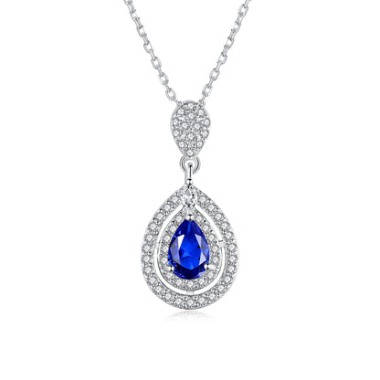 Colier lantisor din argint elegant lacrima cu safir albastru si cristale zirconiu cesini