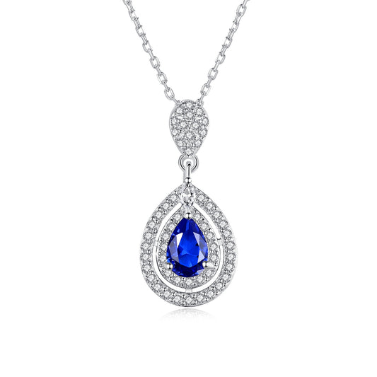 Colier lantisor din argint elegant lacrima cu safir albastru si cristale zirconiu cesini