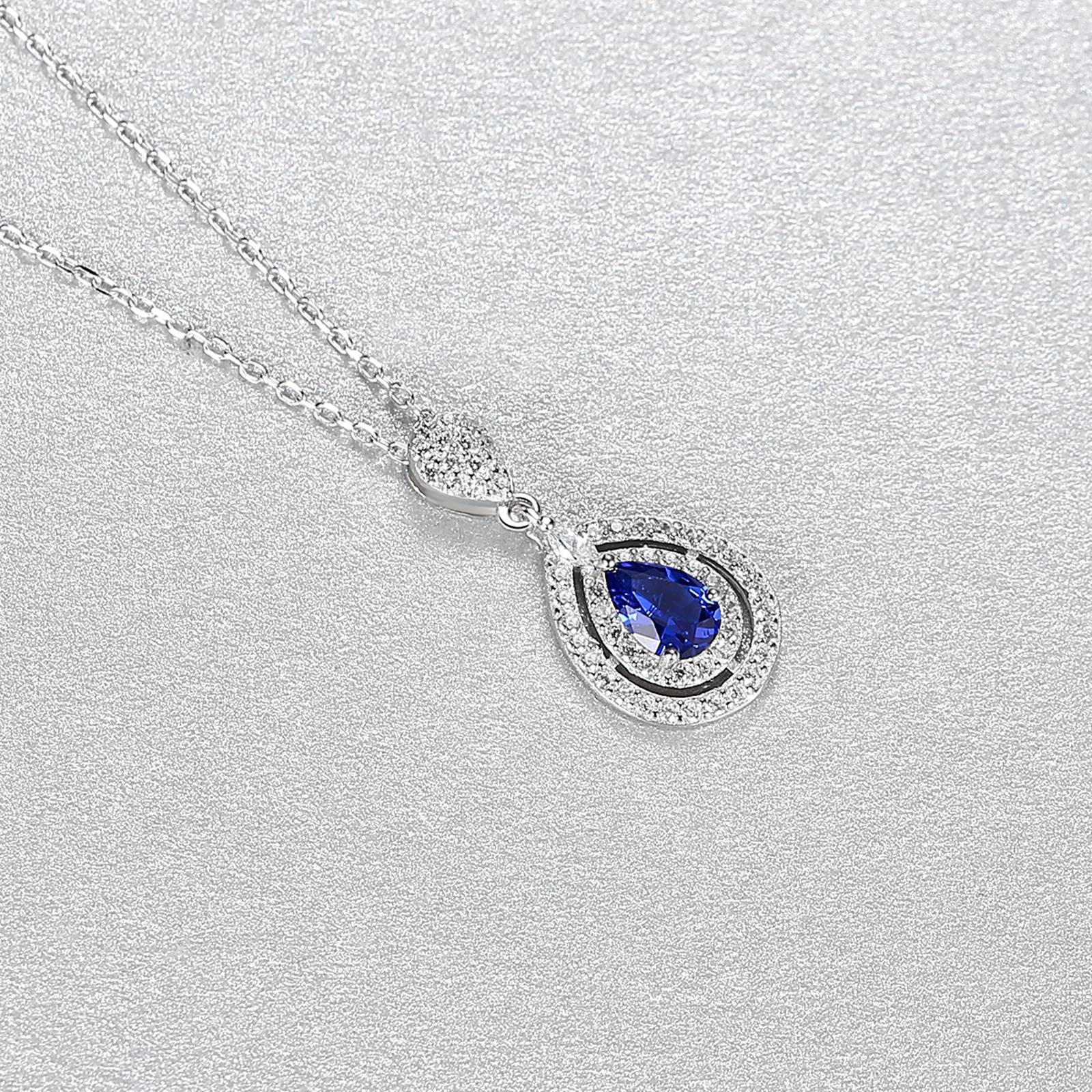 Set din argint elegant colier si cercei cu safir albastru si cristale zirconiu cesini colier cadou