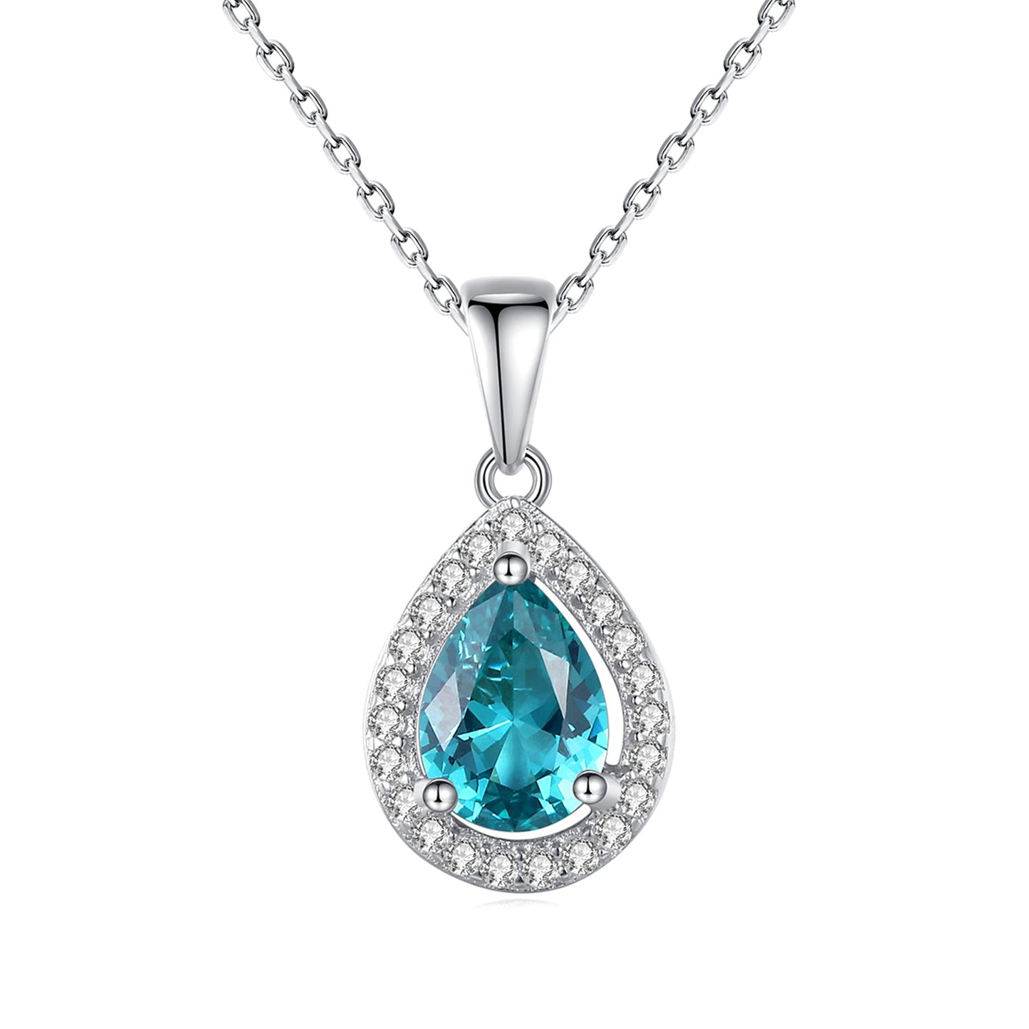 Colier lantisor din argint elegant lacrima cu smarald verde si cristale zirconiu cesini