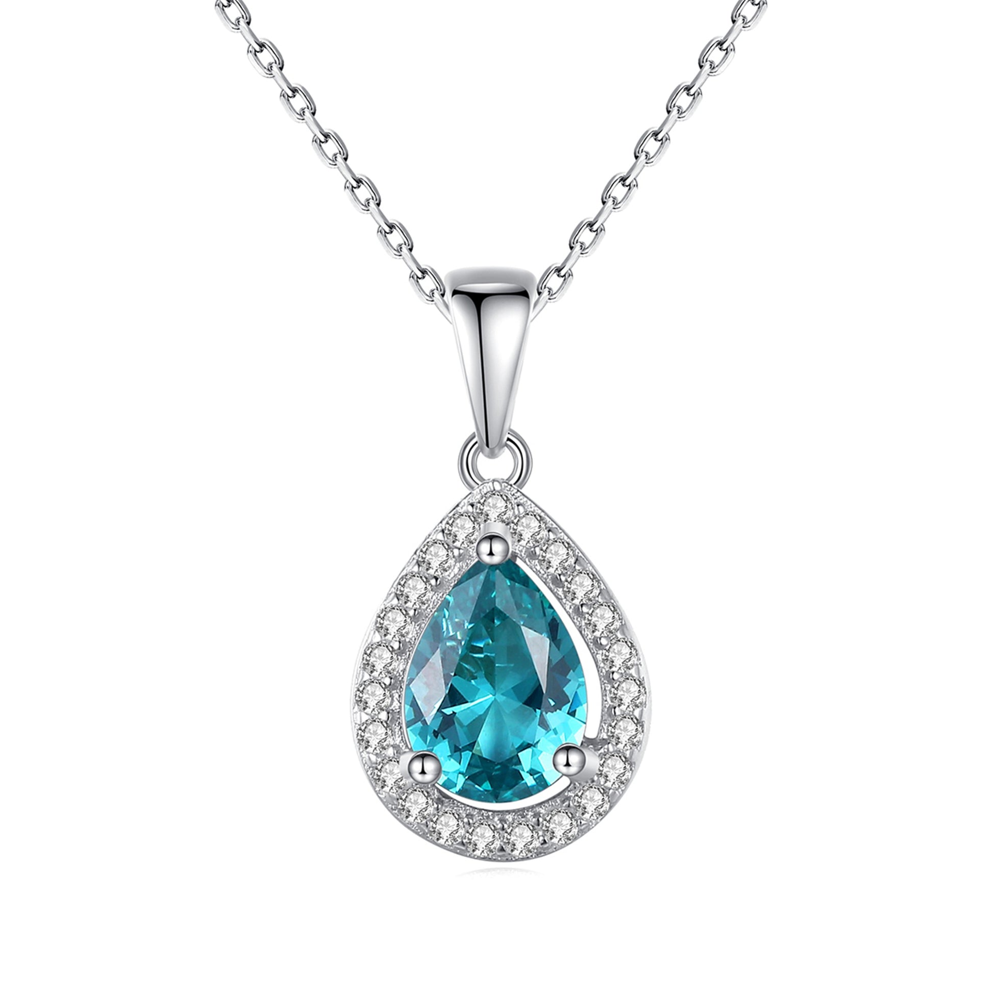 Colier lantisor din argint elegant lacrima cu smarald verde si cristale zirconiu cesini