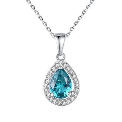 Colier lantisor din argint elegant lacrima cu smarald verde si cristale zirconiu cesini