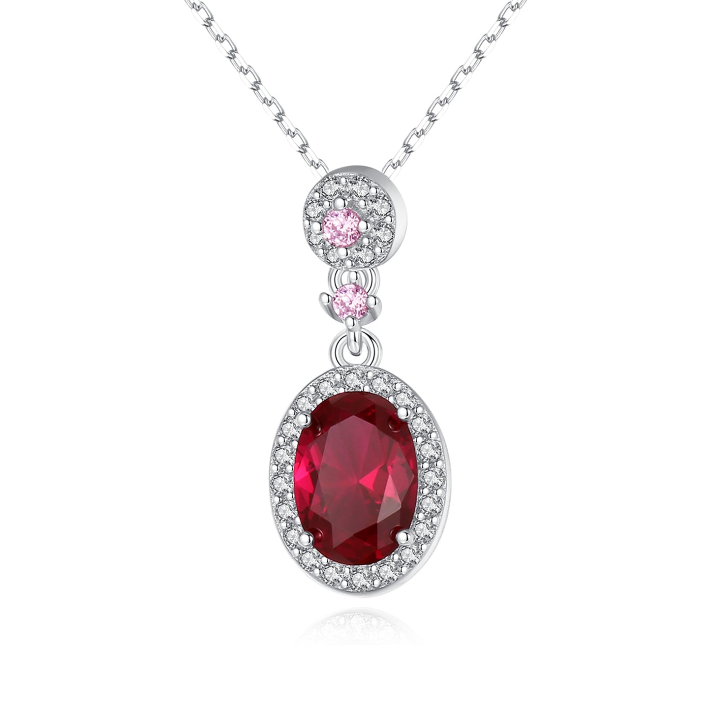 Colier lantisor din argint elegant oval cu rubin rosu si cristale zirconiu cesini