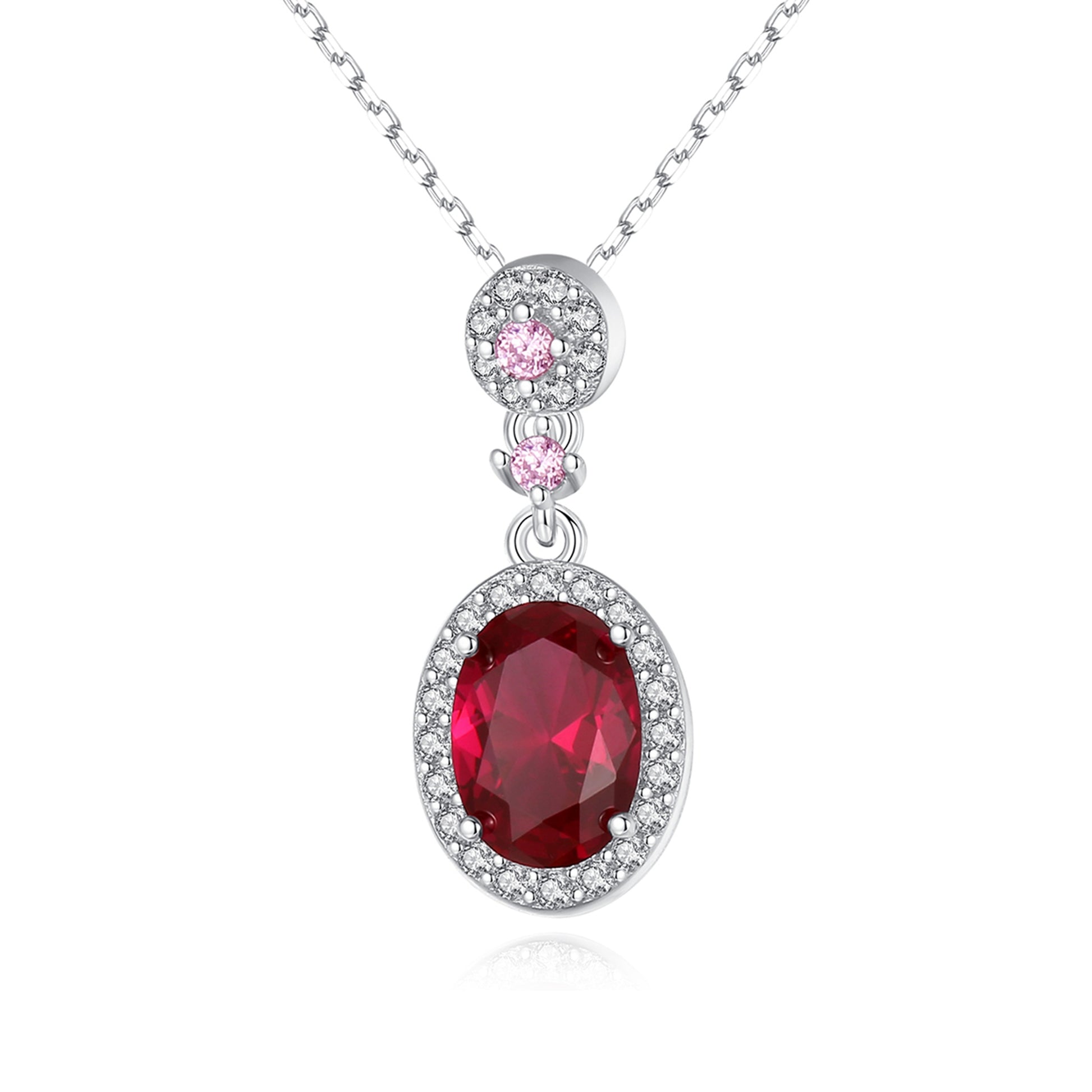 Colier lantisor din argint elegant oval cu rubin rosu si cristale zirconiu cesini