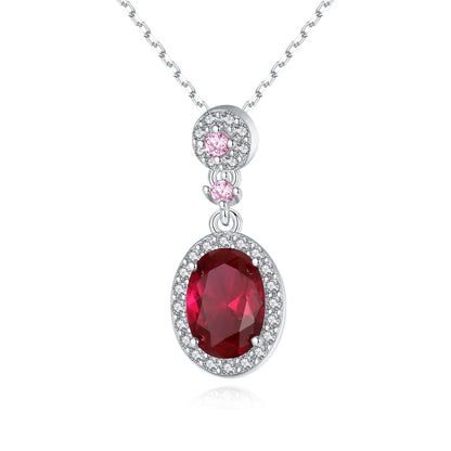Colier lantisor din argint elegant oval cu rubin rosu si cristale zirconiu cesini
