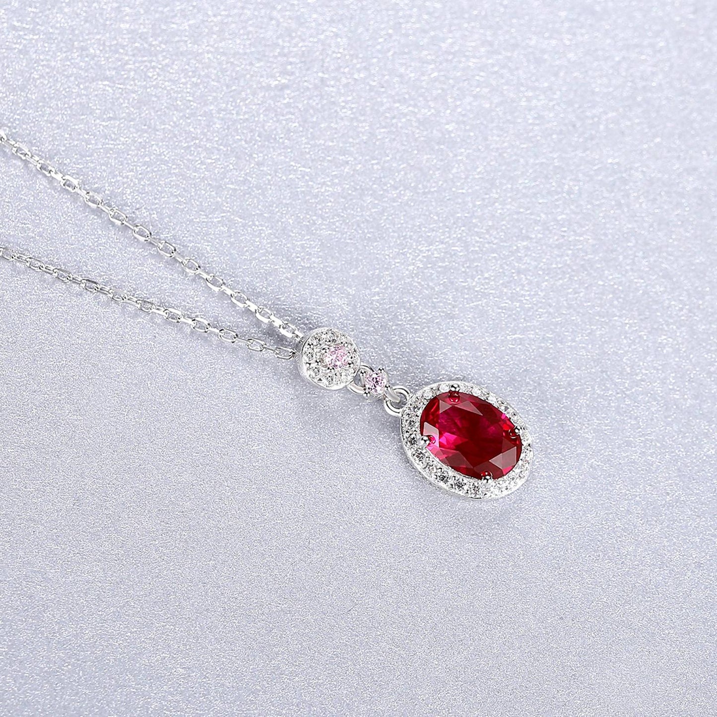 Set din argint elegant oval colier si cercei cu rubin rosu si cristale zirconiu cesini colier cadou