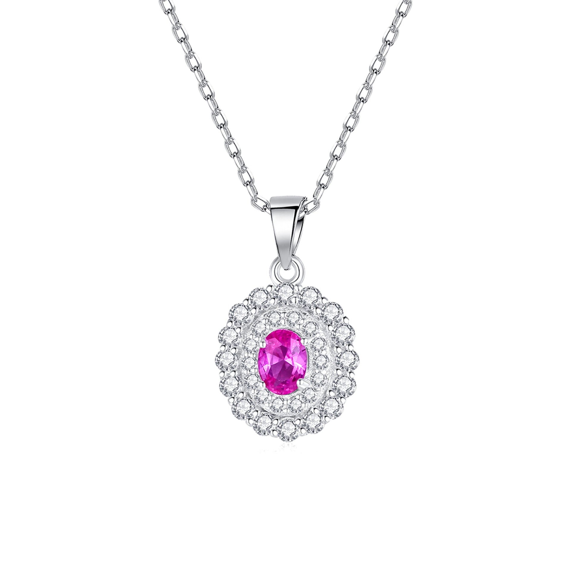 Colier lantisor din argint rotund elegant cu safir roz si cristale zirconiu cesini