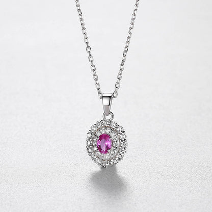Colier lantisor din argint rotund elegant cu safir roz si cristale zirconiu cesini cadou