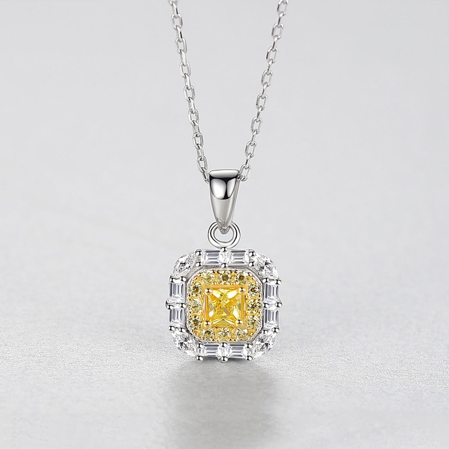 Colier lantisor din argint patrat elegant cu citrin si cristale zirconiu cesini femei