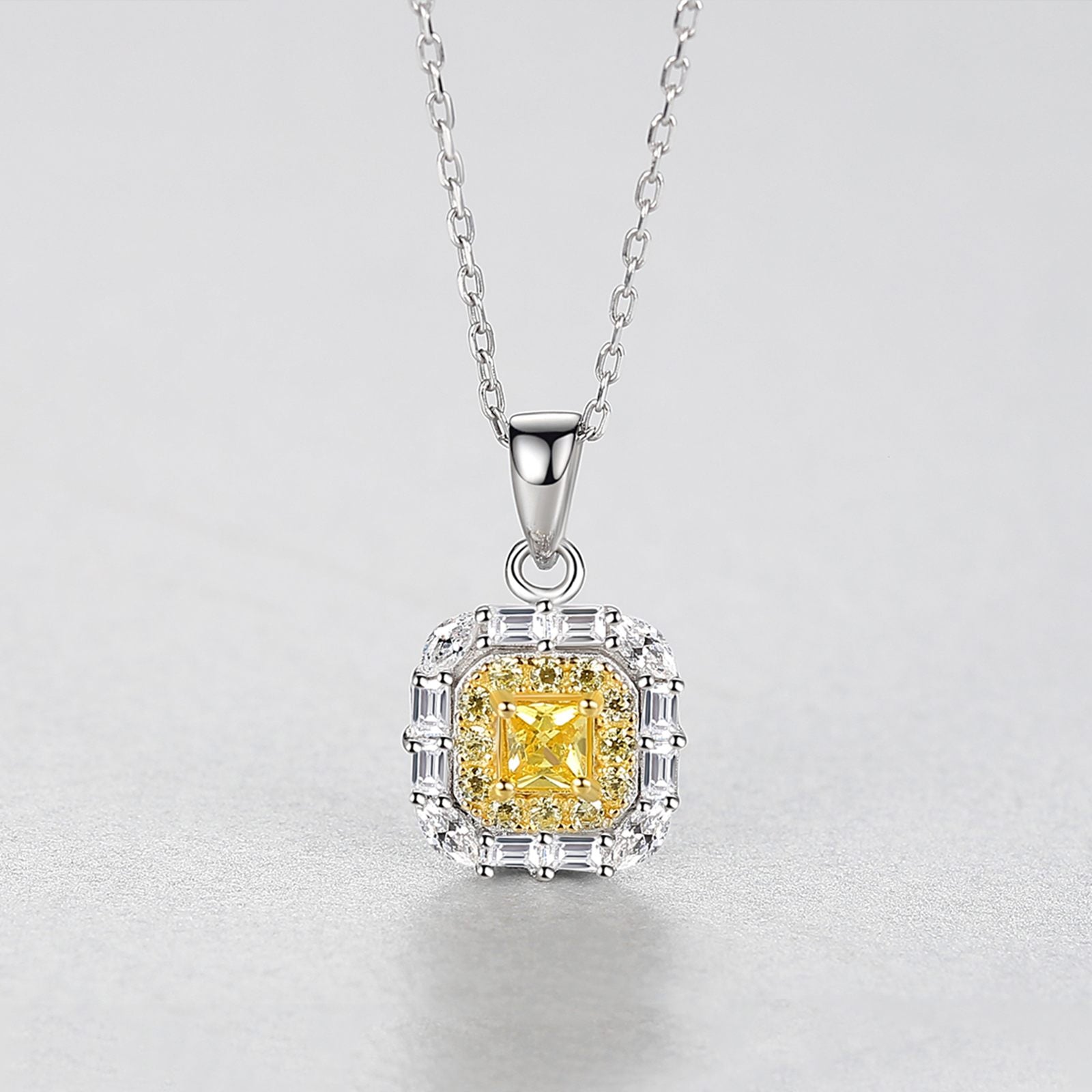 Set din argint elegant patrat colier si cercei cu citrin si cristale zirconiu cesini colier cadou