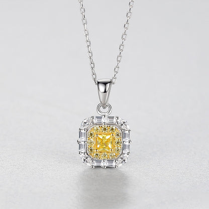 Set din argint elegant patrat colier si cercei cu citrin si cristale zirconiu cesini colier cadou