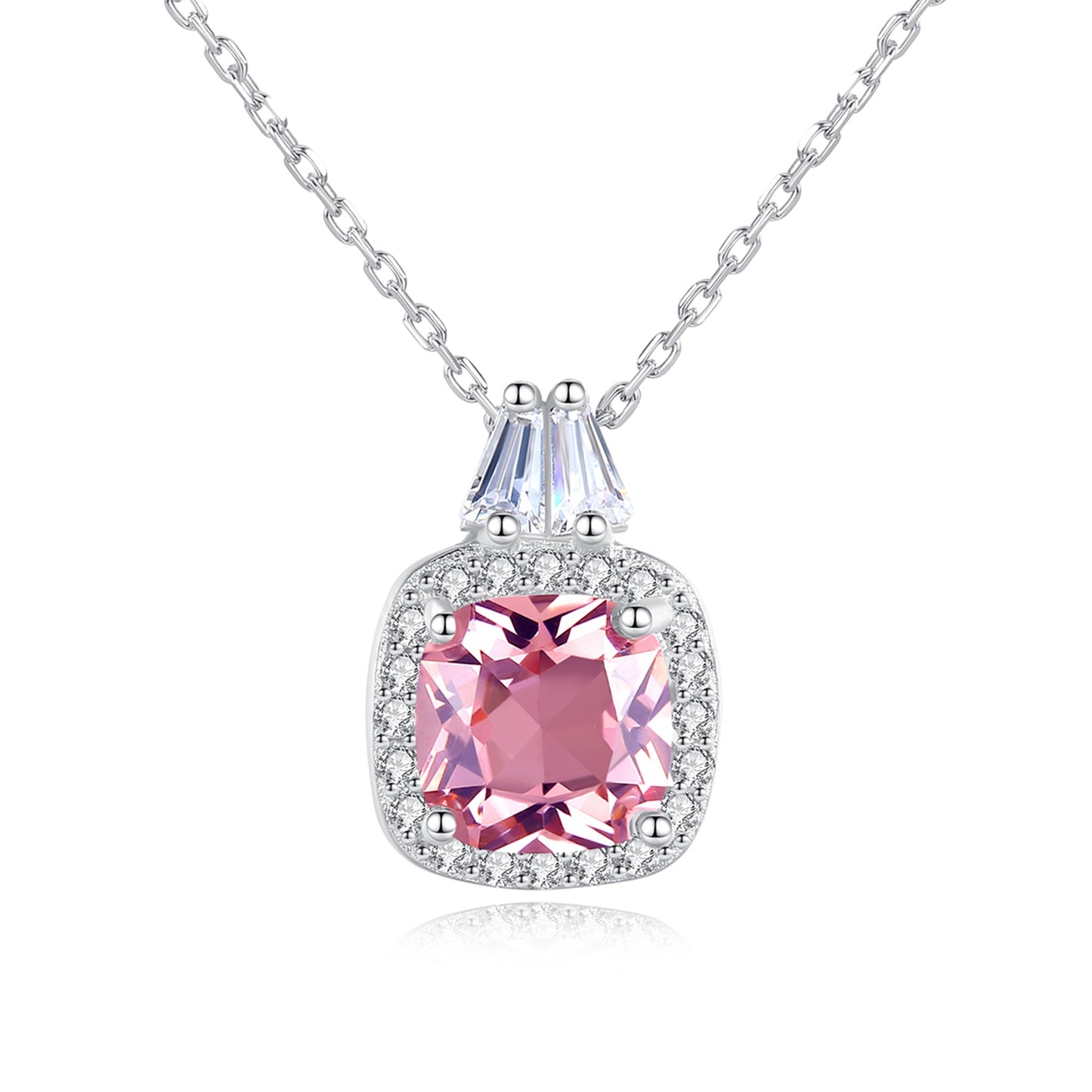 Colier lantisor din argint elegant patrat cu morganit si cristale zirconiu cesini