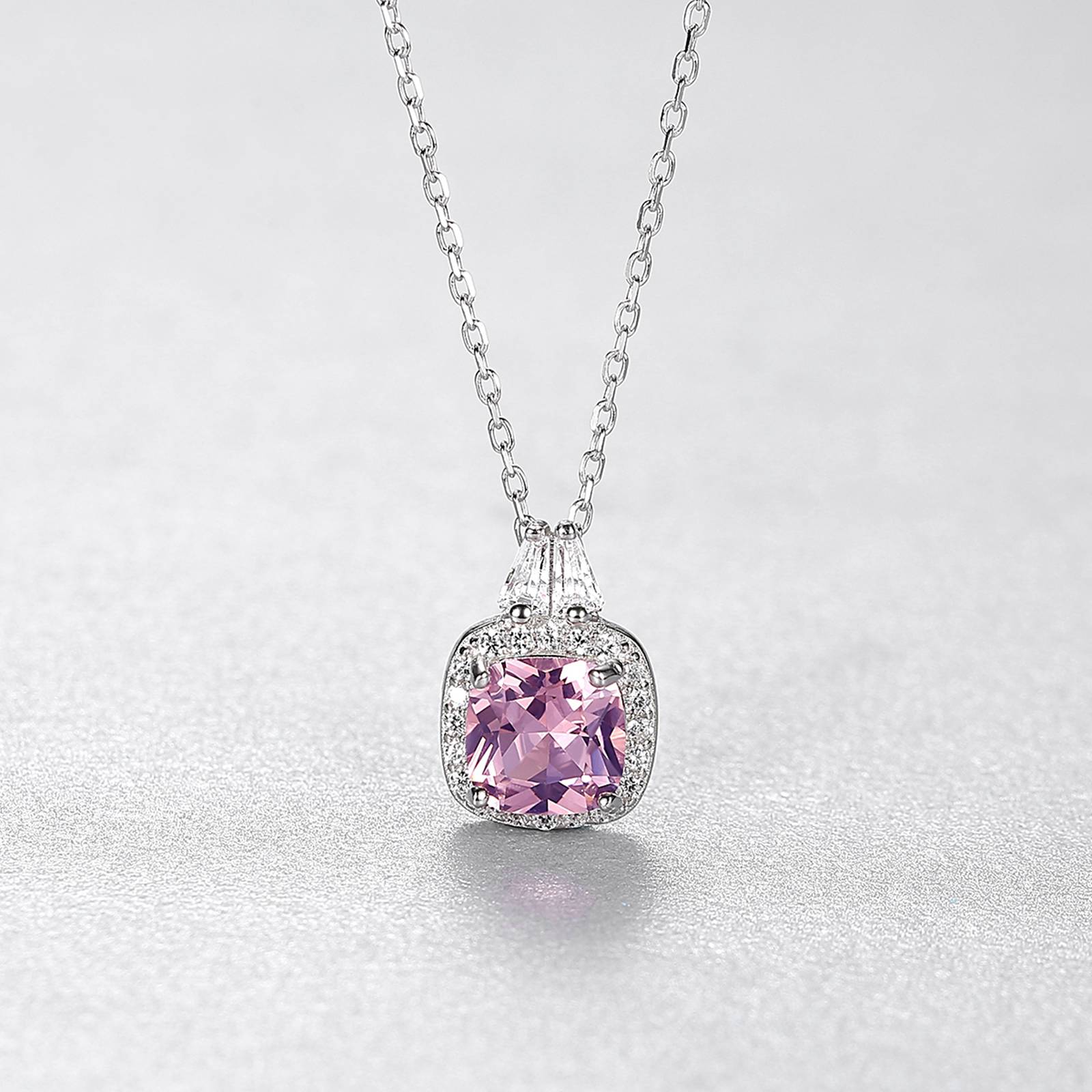 Set din argint elegant patrat colier si cercei cu morganit si cristale zirconiu cesini colier cadou
