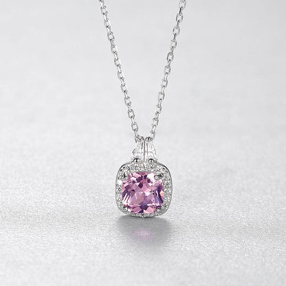 Set din argint elegant patrat colier si cercei cu morganit si cristale zirconiu cesini colier cadou
