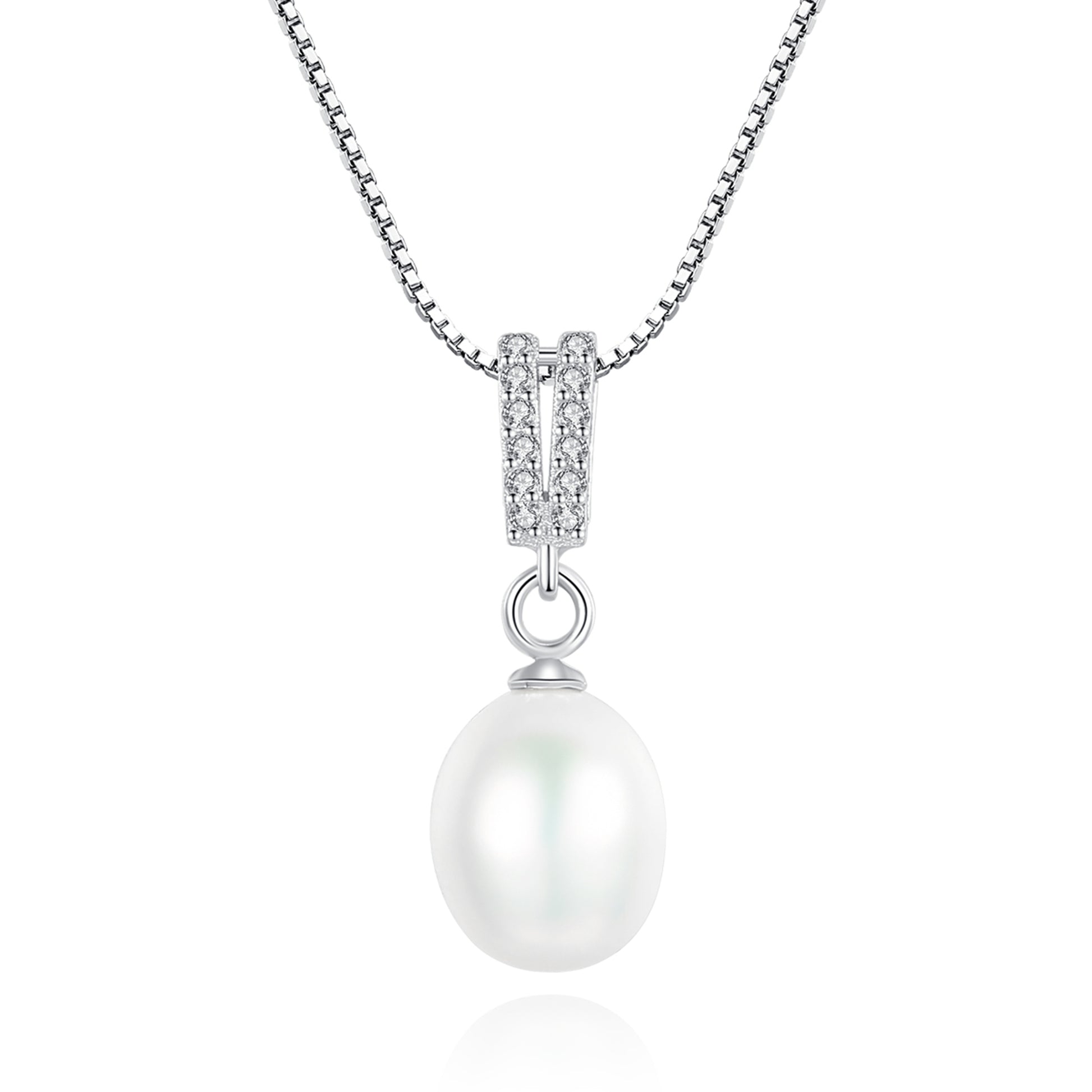Colier lantisor din argint elegant cu perle naturale si cristale zirconiu cesini