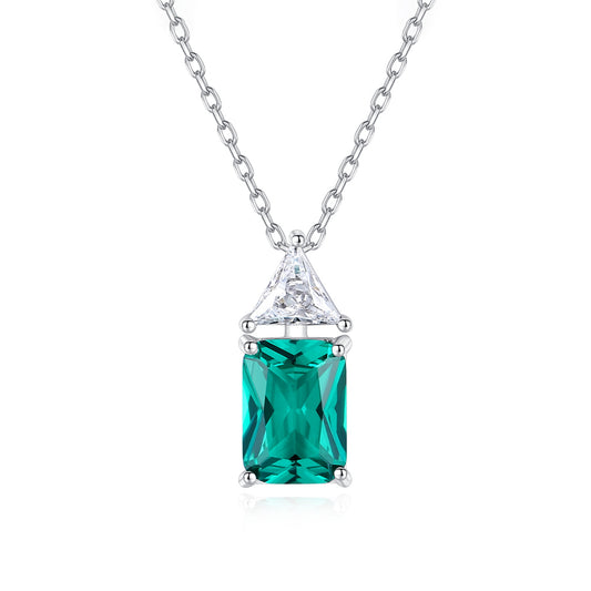 Colier lantisor din argint elegant rectangular cu smarald verde si cristale zirconiu cesini