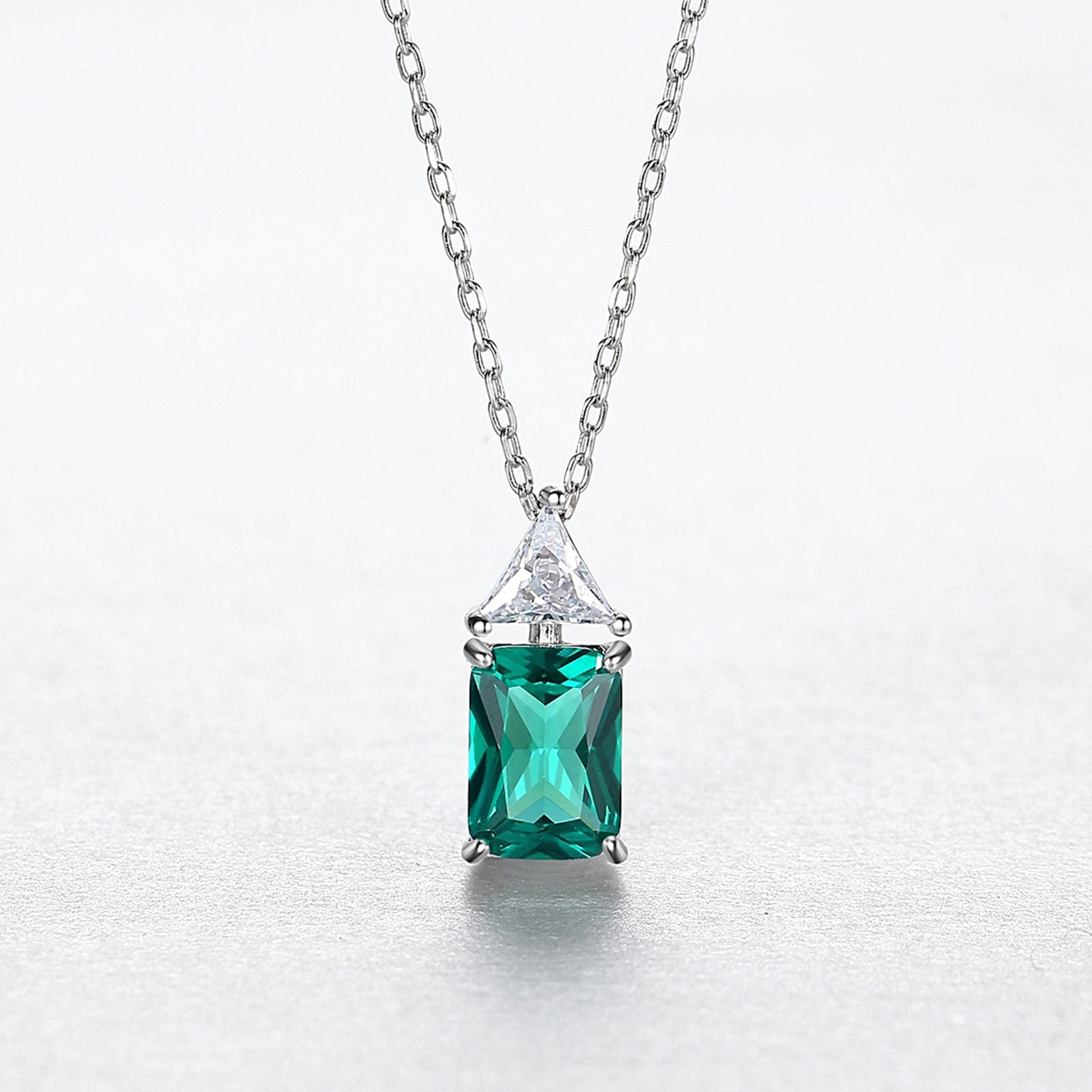 Set din argint elegant rectangular colier si cercei cu smarald verde si cristale zirconiu cesini colier cadou