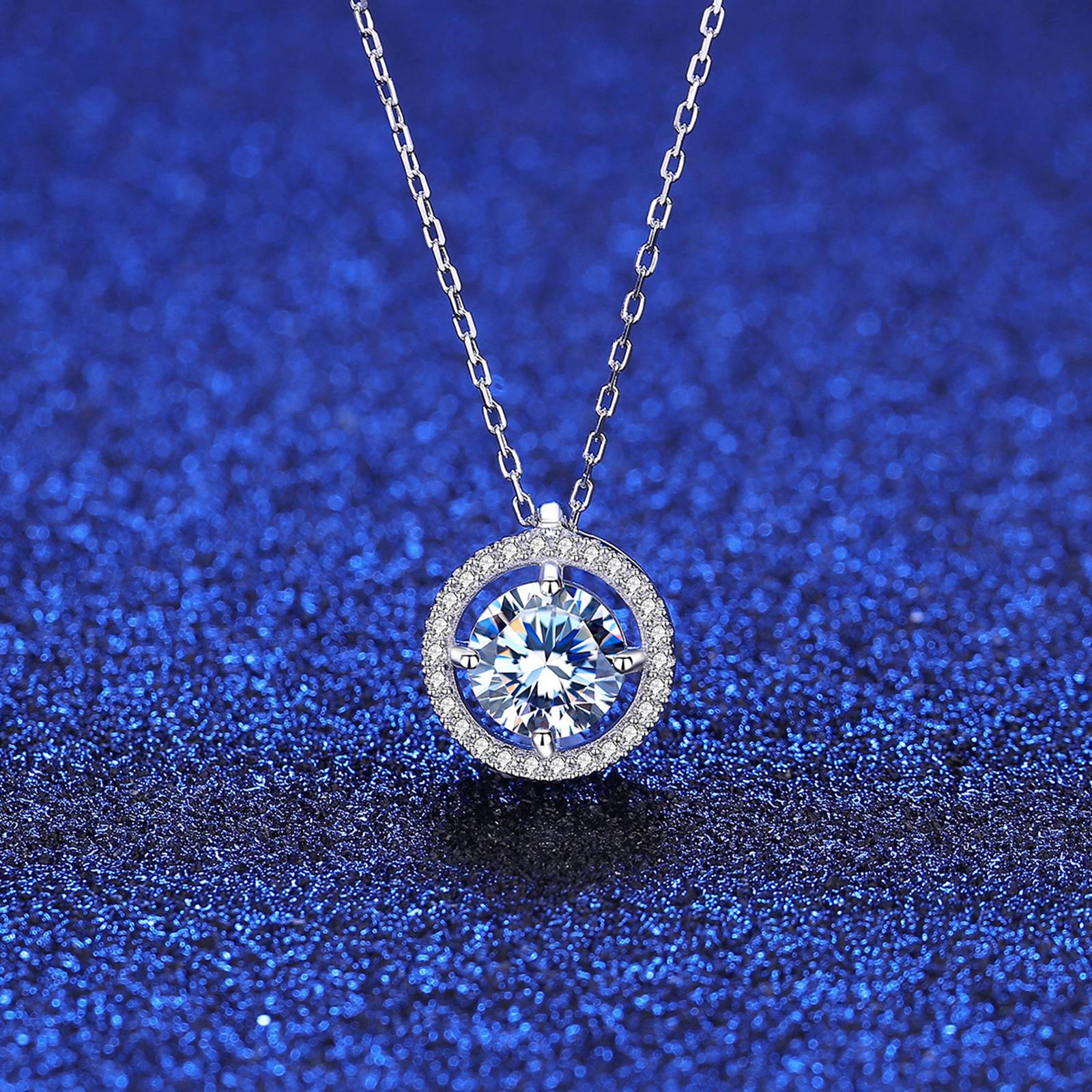 Colier lantisor din argint elegant rotund cu moissanite cesini cadou
