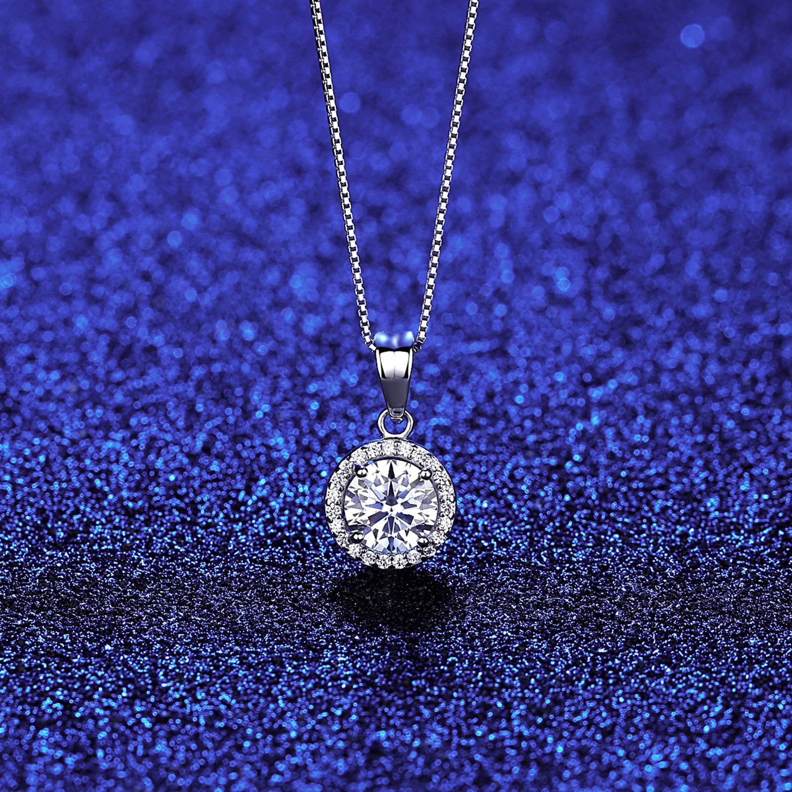 Colier lantisor din argint elegant rotund cu moissanite cesini femei
