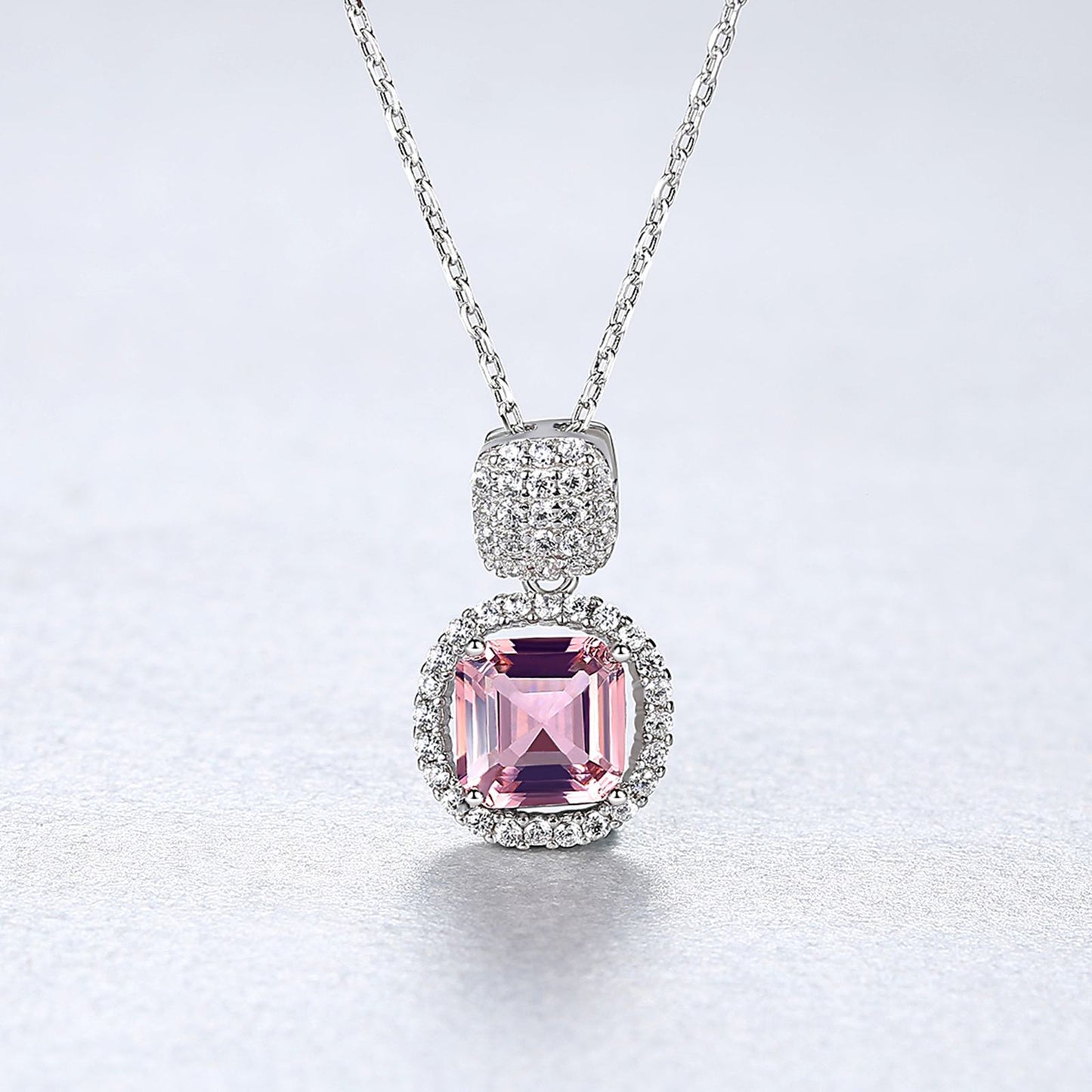 Set din argint elegant rotund colier si cercei cu morganit si cristale zirconiu cesini colier cadou