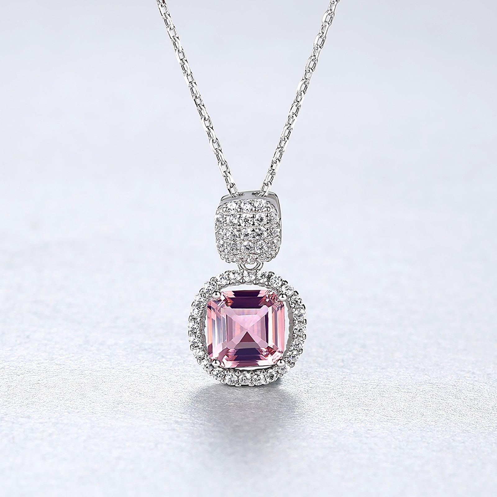 Set din argint elegant rotund colier si cercei cu morganit si cristale zirconiu cesini colier cadou