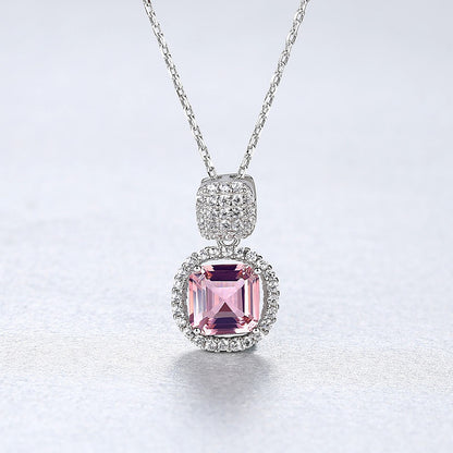 Set din argint elegant rotund colier si cercei cu morganit si cristale zirconiu cesini colier cadou