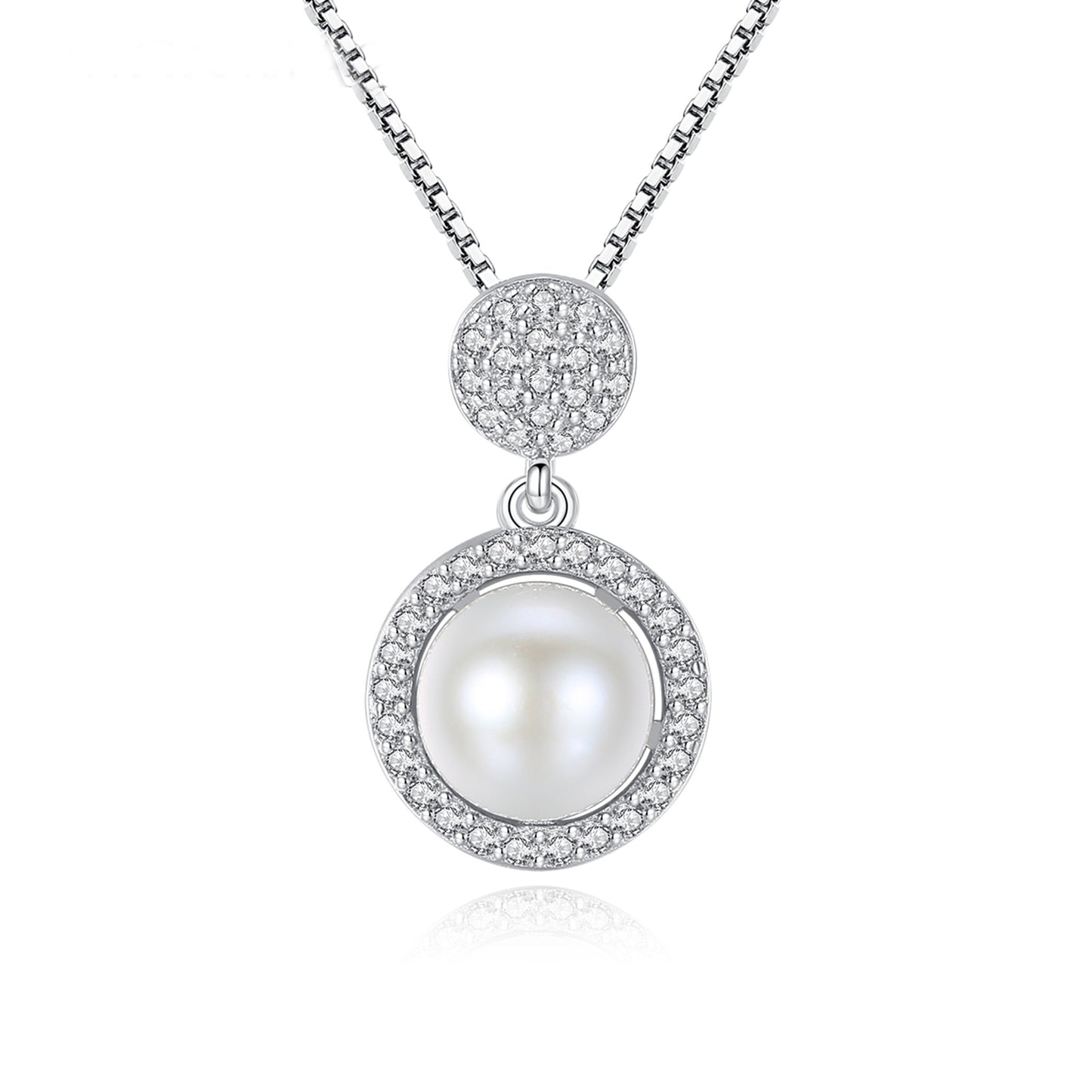 Colier lantisor din argint rotund elegant cu perle naturale si cristale zirconiu cesini