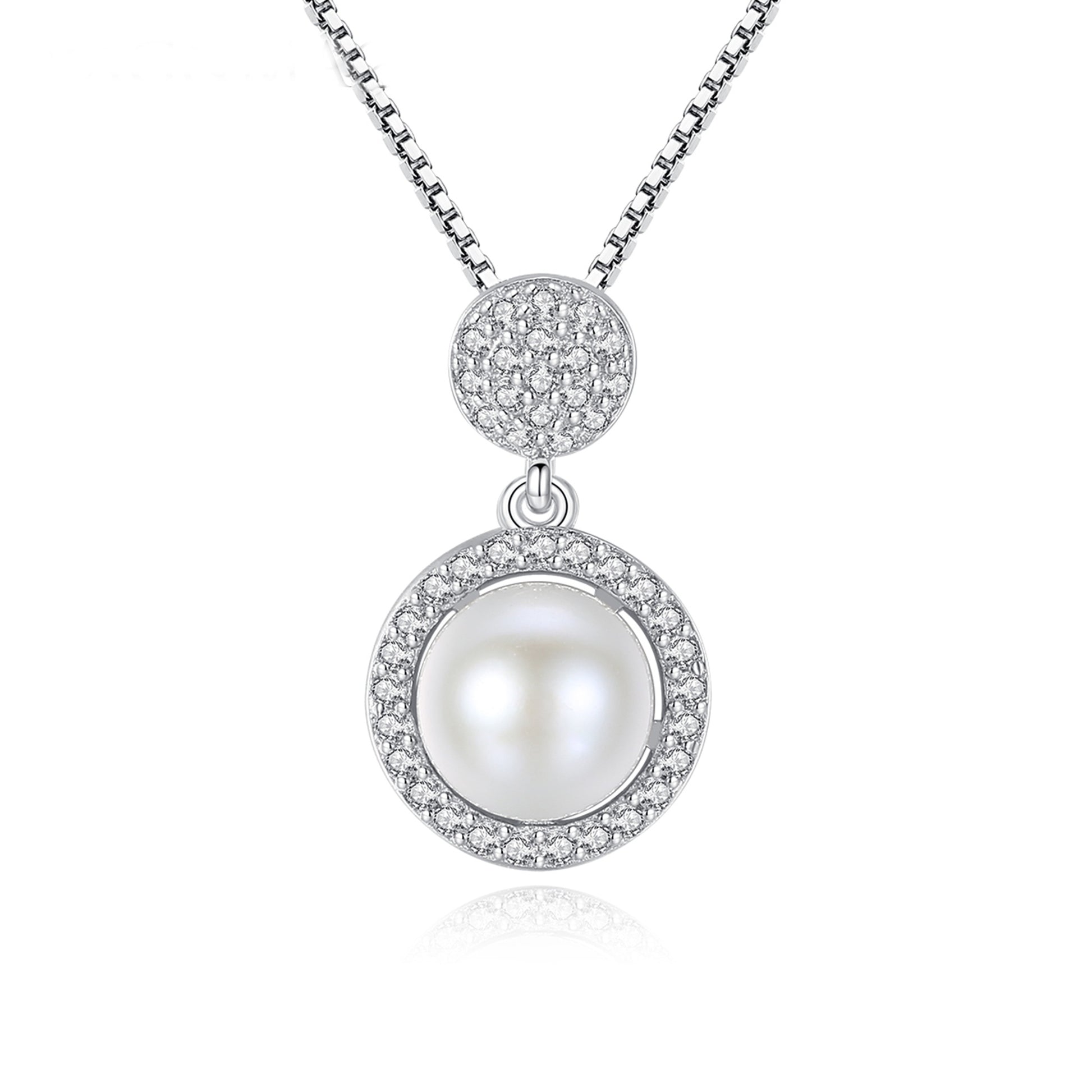 Colier lantisor din argint rotund elegant cu perle naturale si cristale zirconiu cesini