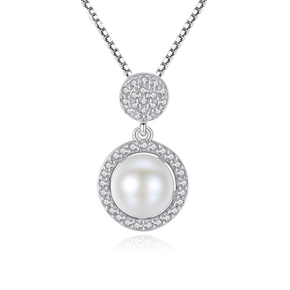 Colier lantisor din argint rotund elegant cu perle naturale si cristale zirconiu cesini