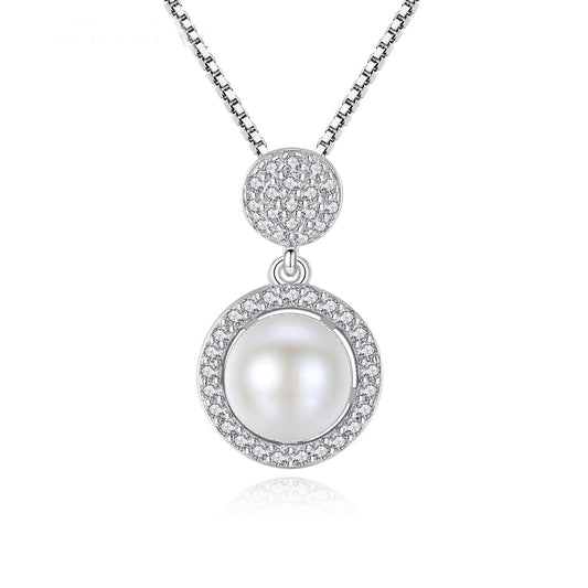 Colier lantisor din argint rotund elegant cu perle naturale si cristale zirconiu cesini