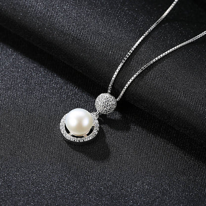 Colier lantisor din argint rotund elegant cu perle naturale si cristale zirconiu cesini cadou