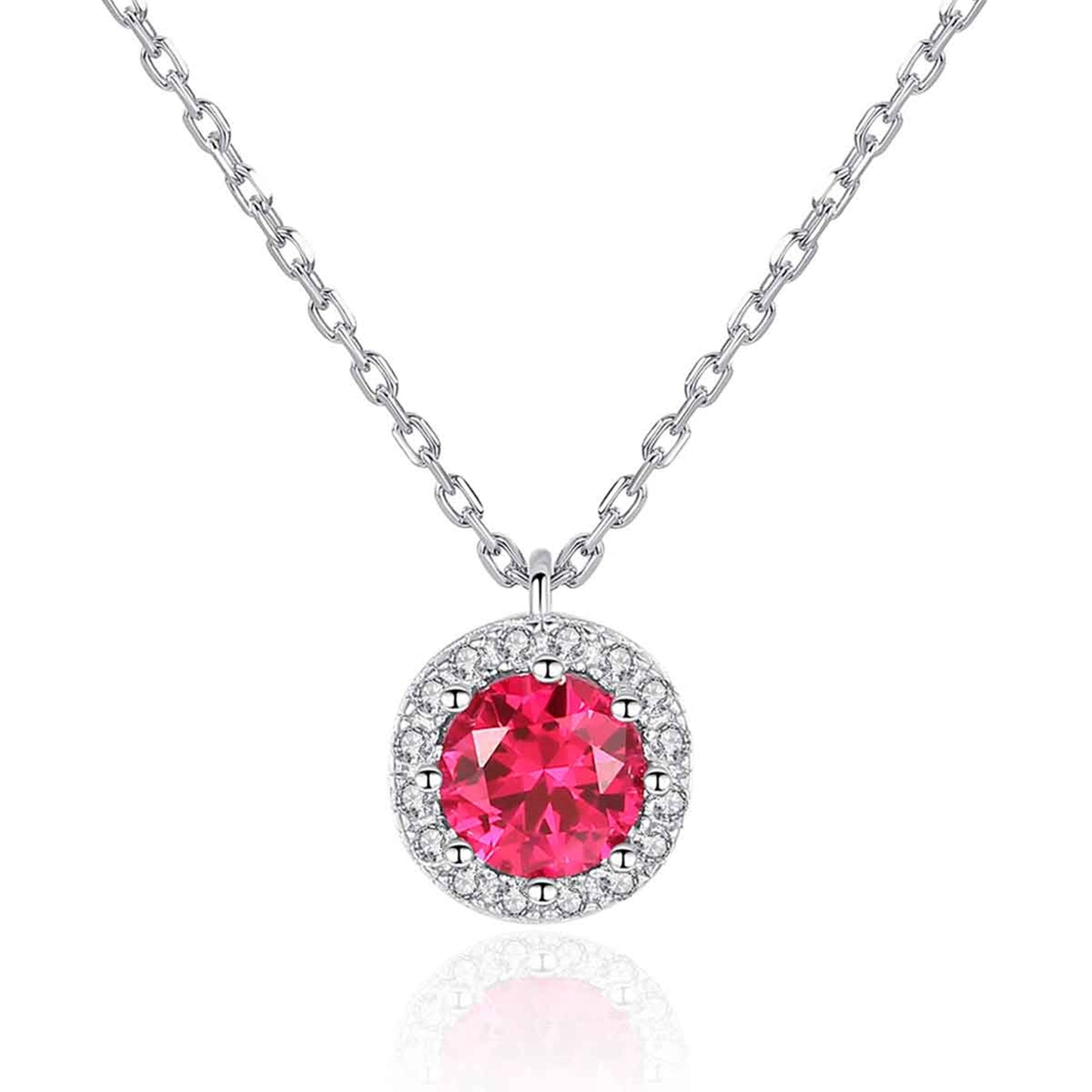 Colier lantisor din argint rotund elegant cu rubin rosu si cristale zirconiu cesini