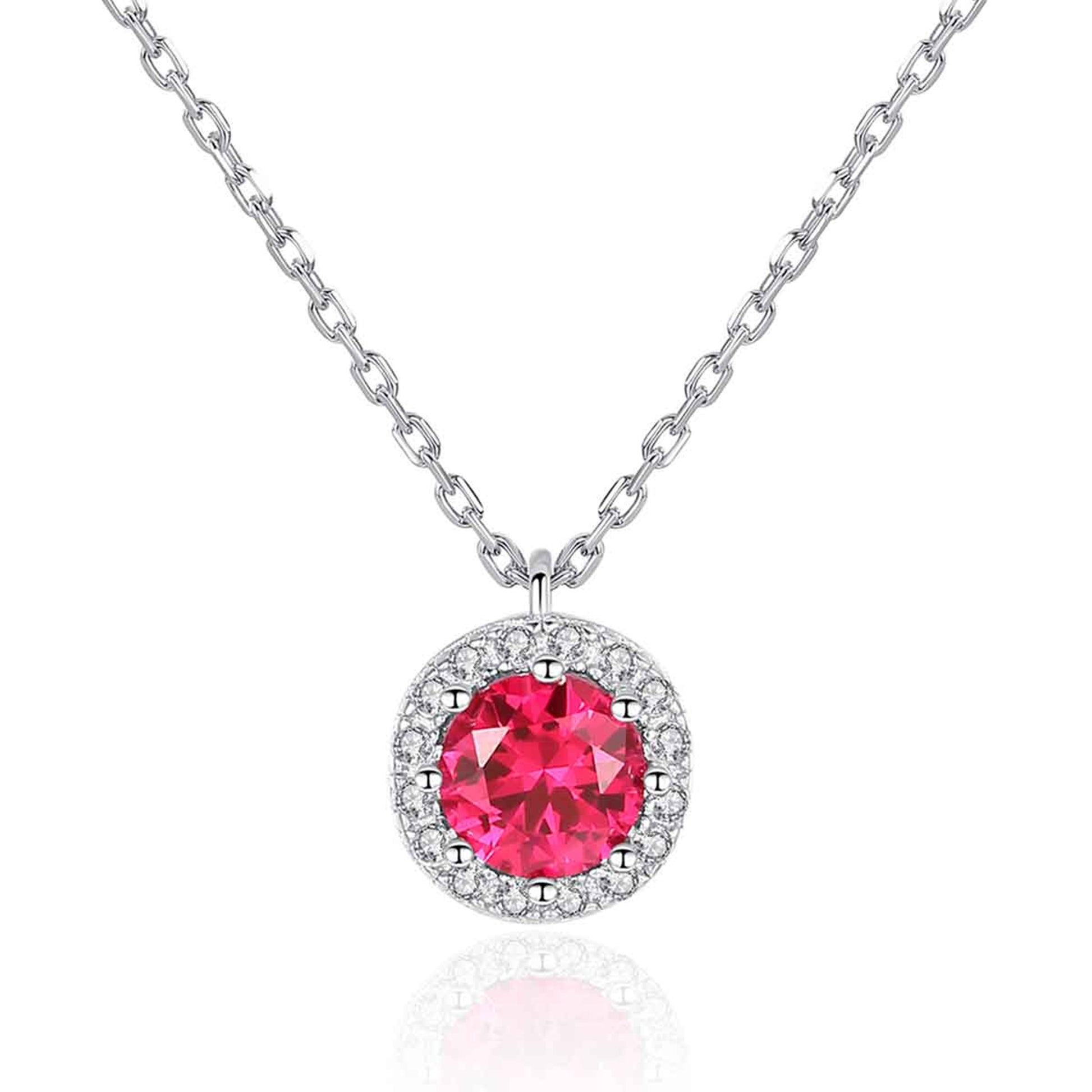 Colier lantisor din argint rotund elegant cu rubin rosu si cristale zirconiu cesini