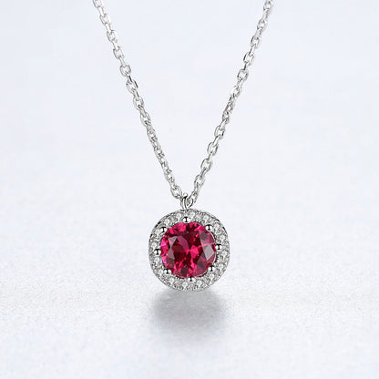 Colier lantisor din argint rotund elegant cu rubin rosu si cristale zirconiu cesini cadou