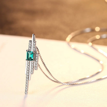 Colier lantisor din argint elegant cu smarald verde si cristale zirconiu cesini cadou