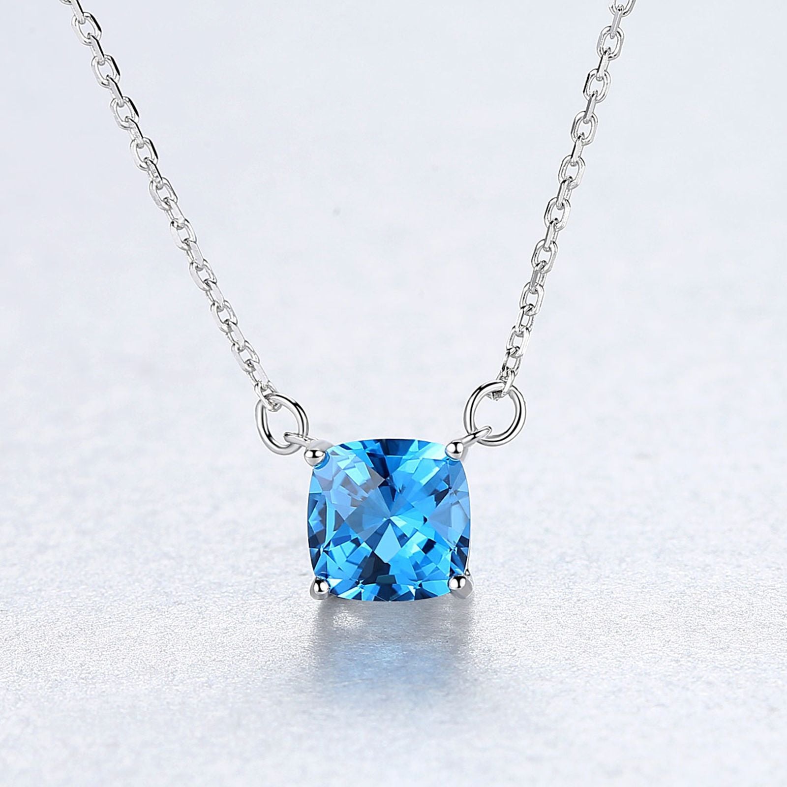 Set din argint patrat colier si cercei cu topaz albastru cesini colier cadou