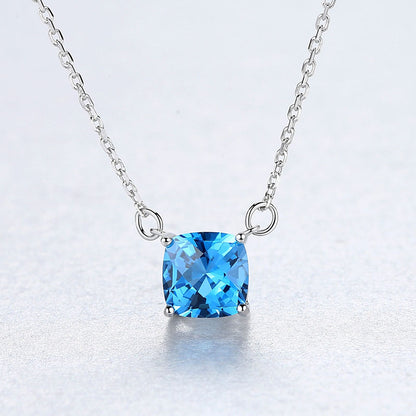 Set din argint patrat colier si cercei cu topaz albastru cesini colier cadou