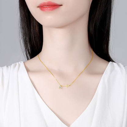 Set din argint elegant placat cu aur colier si bratara cu cruciulita si cristale zirconiu cesini purtat