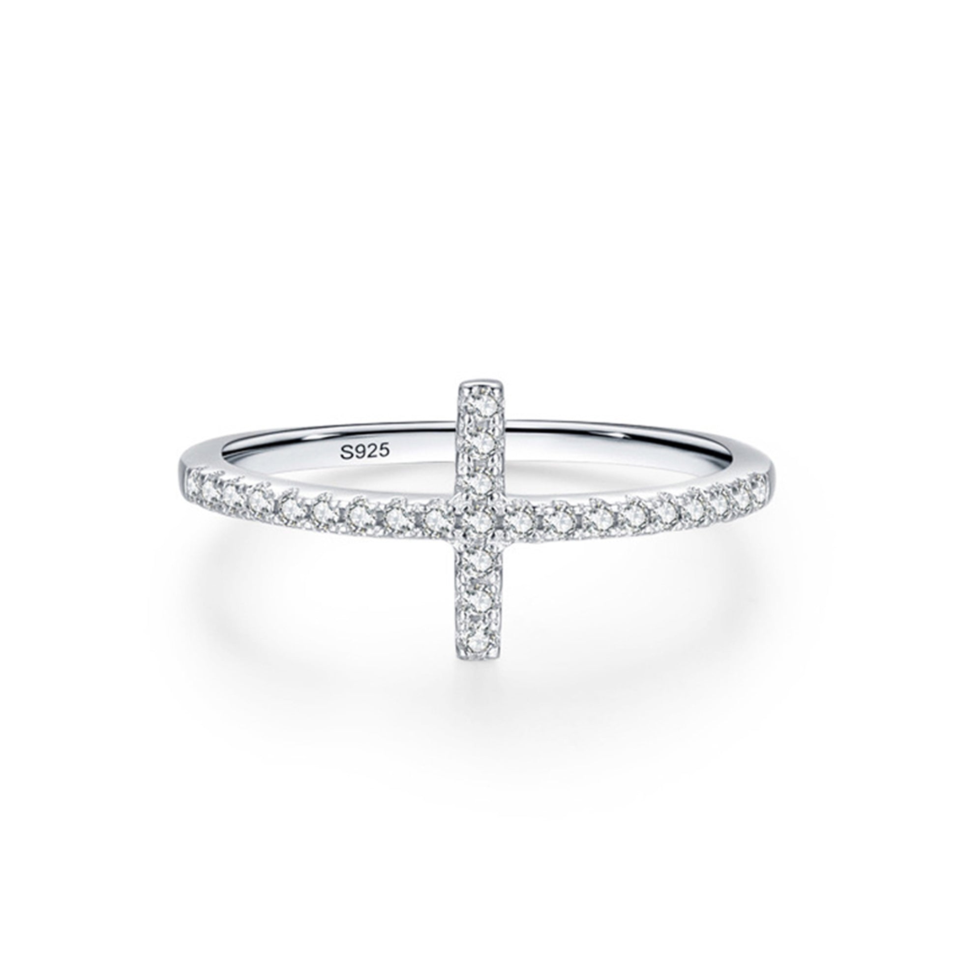 Inel din argint model cruce cu cristale zirconiu cesini