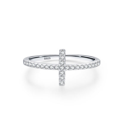 Inel din argint model cruce cu cristale zirconiu cesini