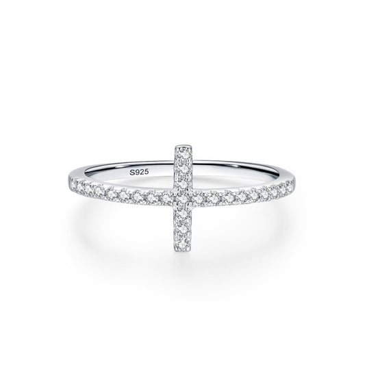 Inel din argint model cruce cu cristale zirconiu cesini