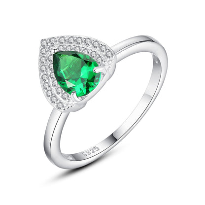 Inel din argint elegant cu smarald verde si cristale zirconiu cesini