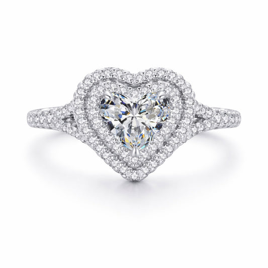 Inel din argint model inima cu cristale zirconiu cesini