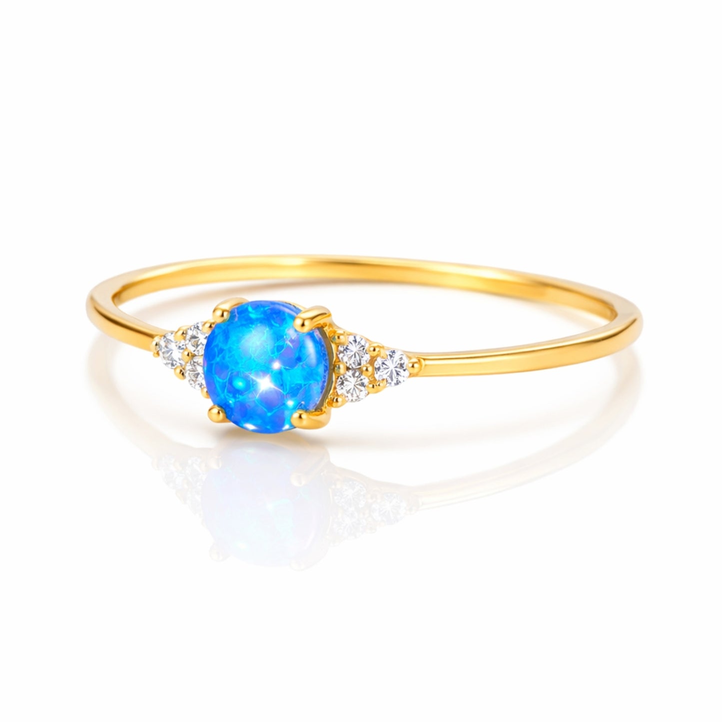 Inel din argint placat cu aur elegant rotund cu opal si cristale zirconiu cesini