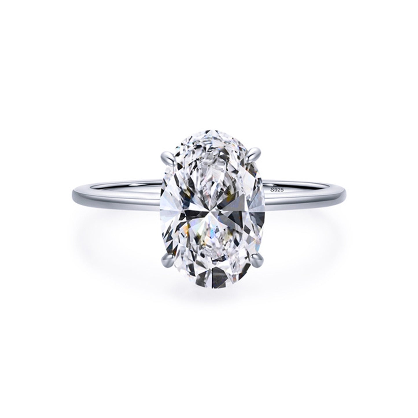 Inel din argint elegant oval de logodna cu cristale zirconiu cesini