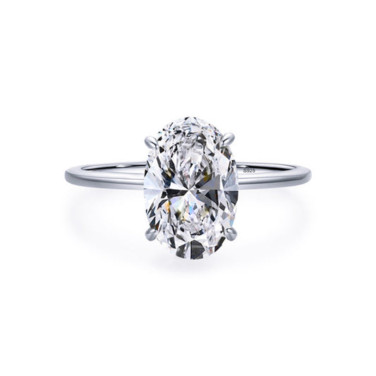 Inel din argint elegant oval de logodna cu cristale zirconiu cesini