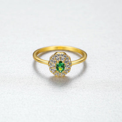 Inel din argint elegant placat cu aur cu smarald verde si cristale zirconiu cesini cadou