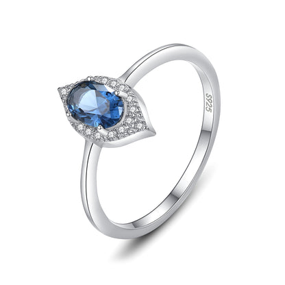Inel din argint elegant oval cu safir albastru si cristale zirconiu cesini